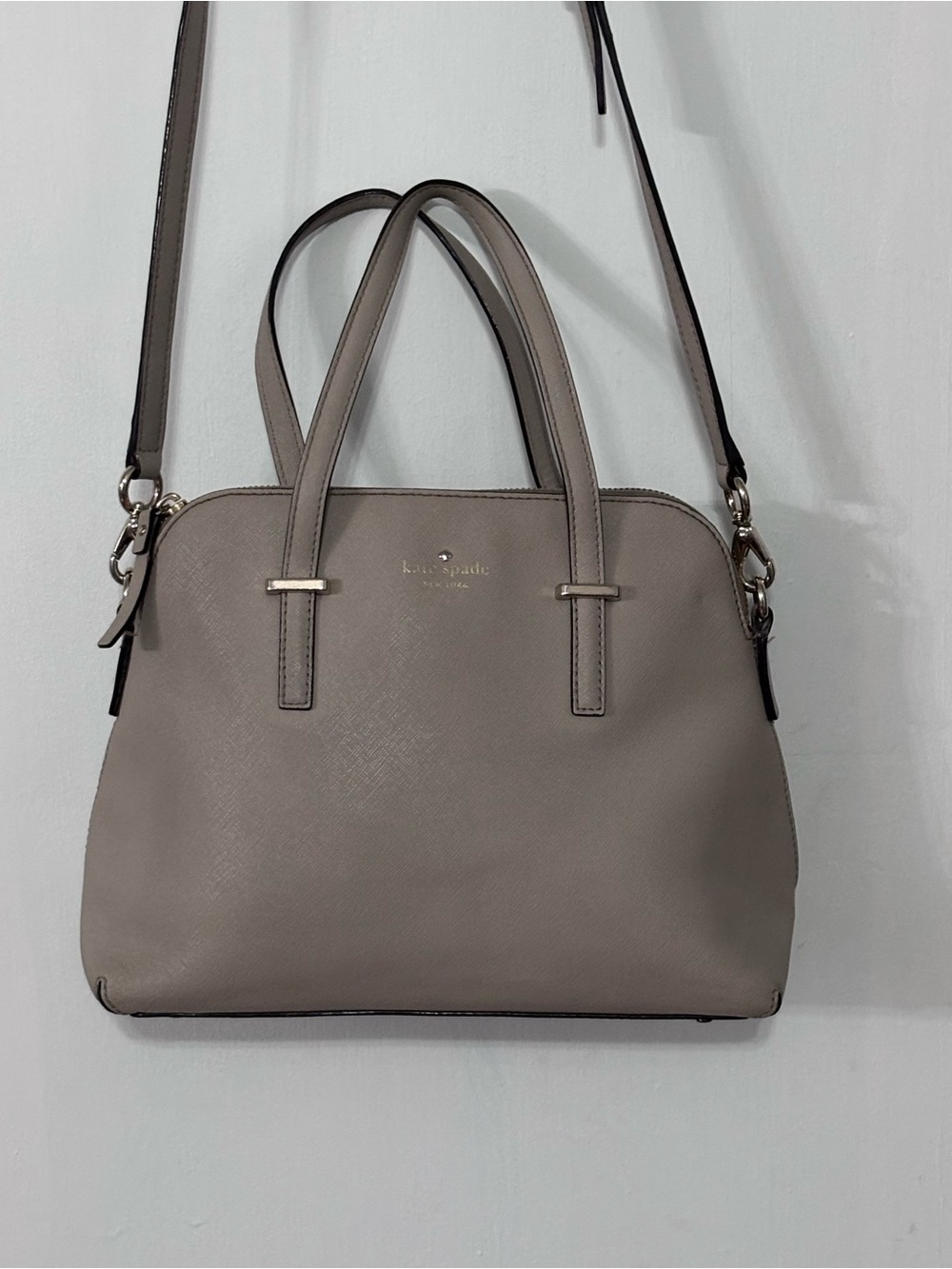 kate spade taupe dome satchel in neutral gray-taupe